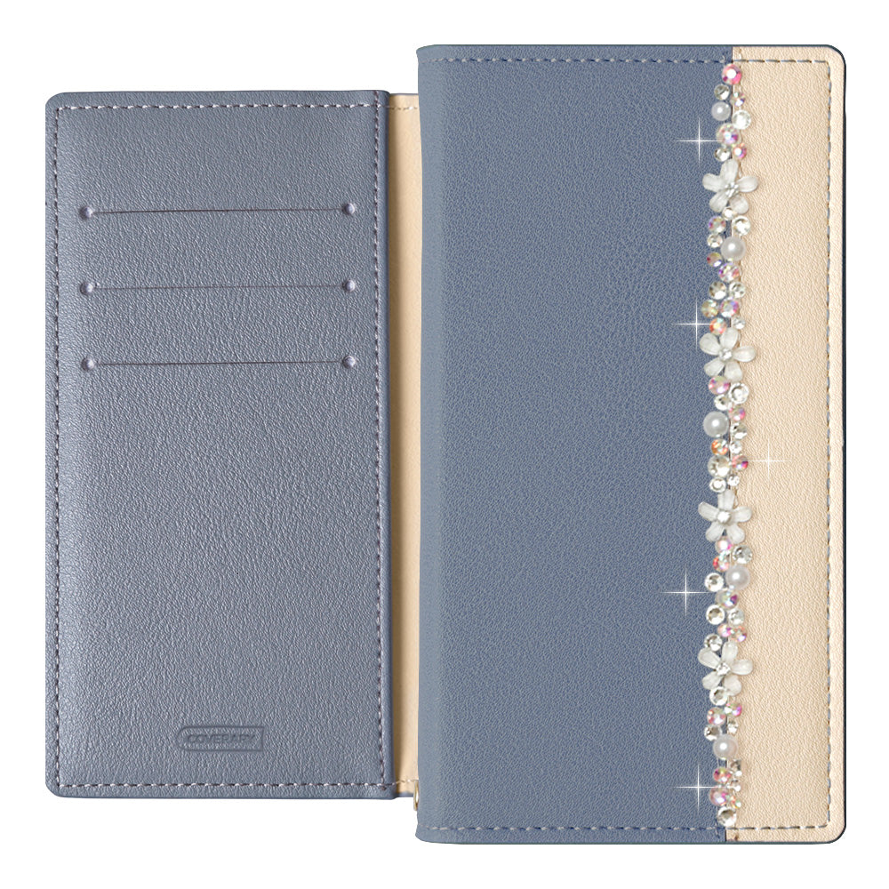 Vegan leather front bicolor flower line decoration stand function notebook-style case AQUOS series