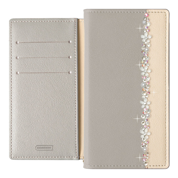 ヴィーガンレザー 表バイカラー フラワーラインデコ スタンド機能 手帳型ケース