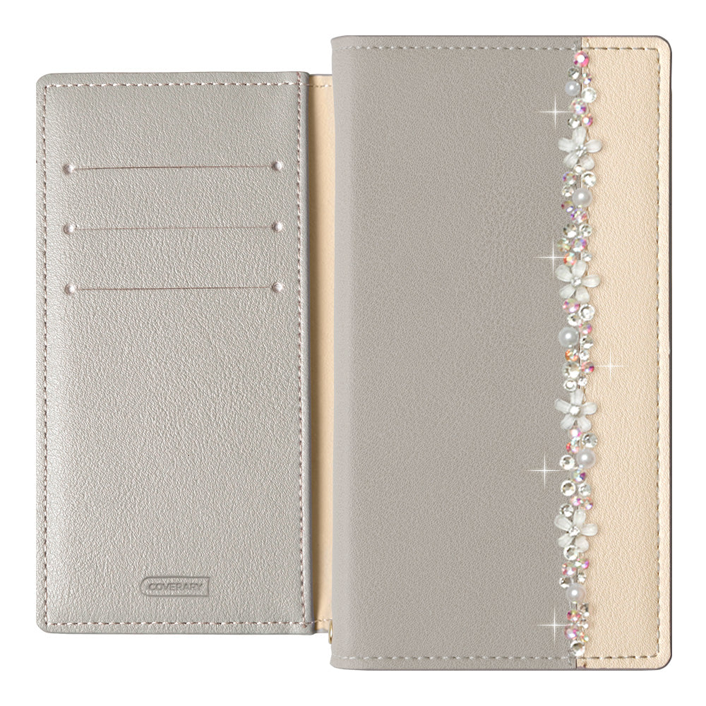 Vegan leather front bicolor flower line decoration stand function notebook-style case Xperia series