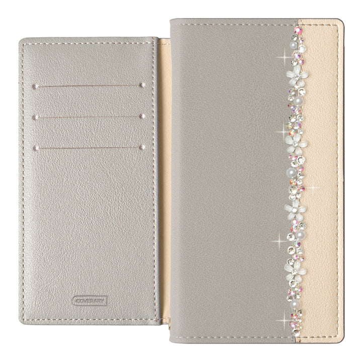 Vegan leather front bicolor flower line decoration stand function notebook-style case Xperia series