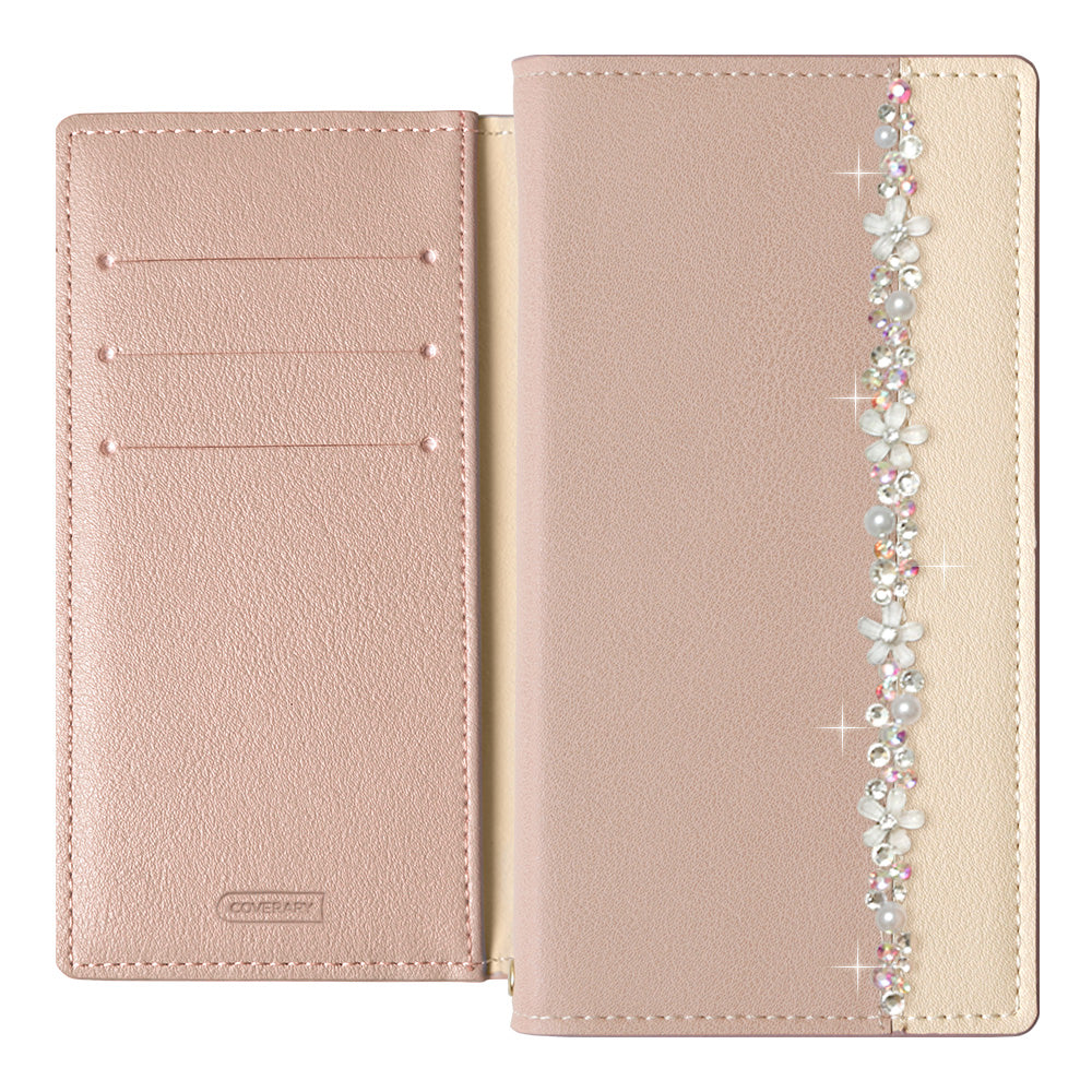 Vegan leather front bicolor flower line decoration stand function notebook-style case Xperia series