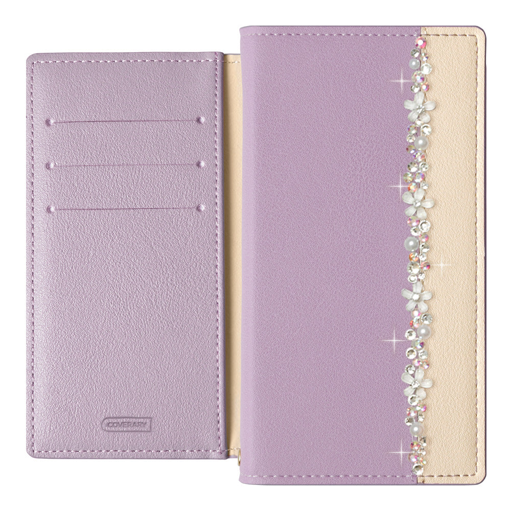 Vegan leather front bicolor flower line decoration stand function notebook-style case AQUOS series