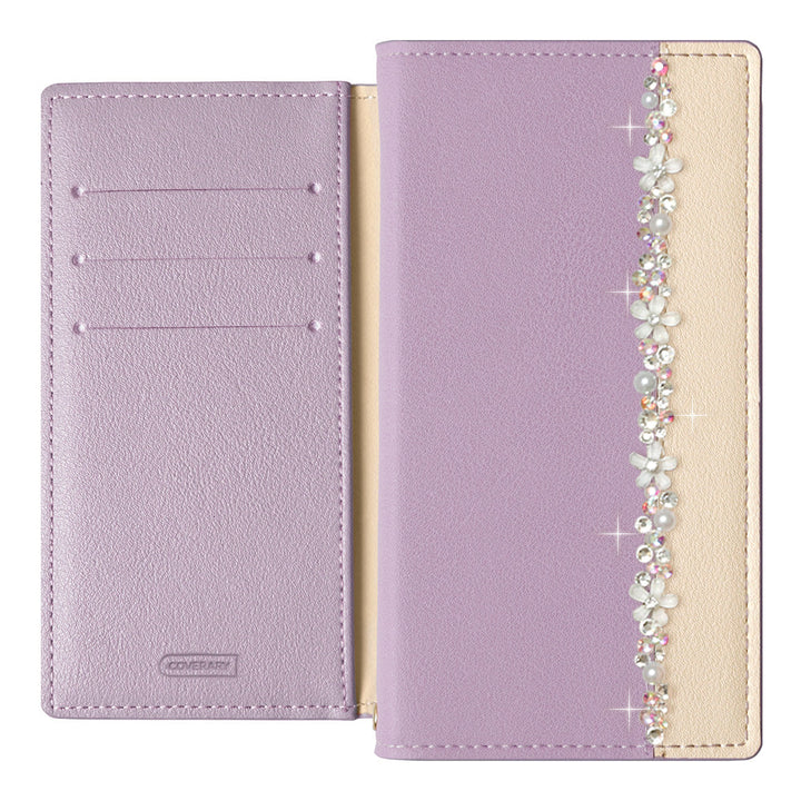 Vegan leather front bicolor flower line decoration stand function notebook-style case Xperia series