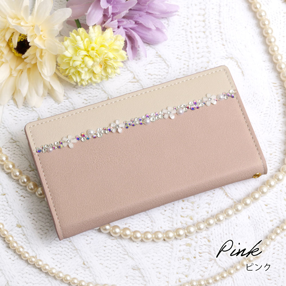 Vegan leather front bicolor flower line decoration stand function notebook-style case Xperia series