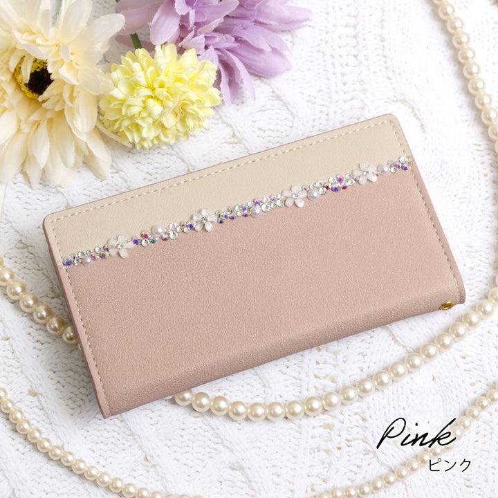 Vegan leather front bicolor flower line decoration stand function notebook-style case AQUOS series