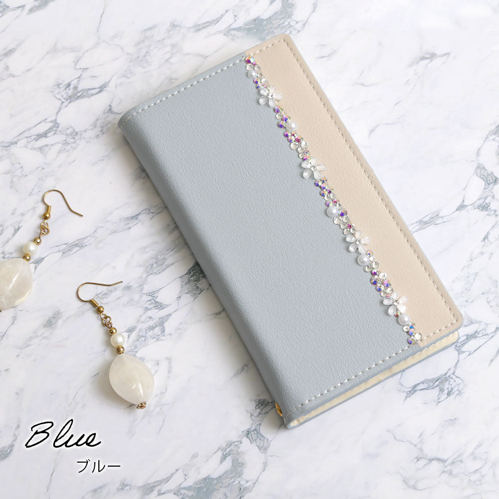 Vegan leather front bicolor flower line decoration stand function notebook-style case AQUOS series