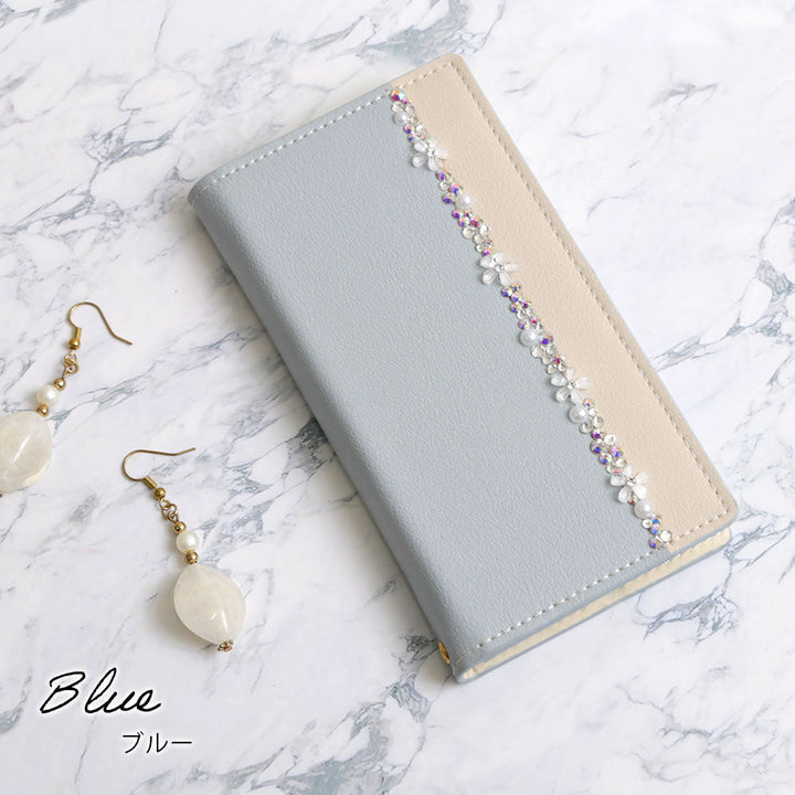 Vegan leather front bicolor flower line decoration stand function notebook-style case AQUOS series