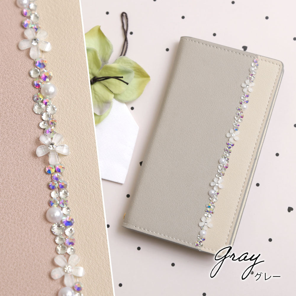 Vegan leather front bicolor flower line decoration stand function notebook-style case Xperia series