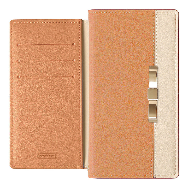 ヴィーガンレザー 表バイカラー ゴールドリボンデコ スタンド機能 手帳型ケース