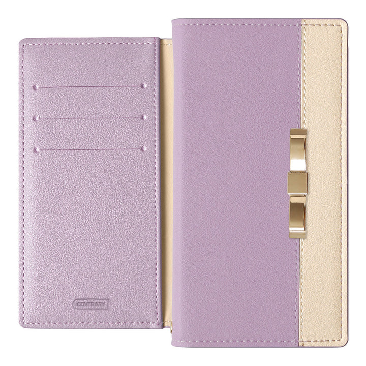 ヴィーガンレザー 表バイカラー ゴールドリボンデコ スタンド機能 手帳型ケース