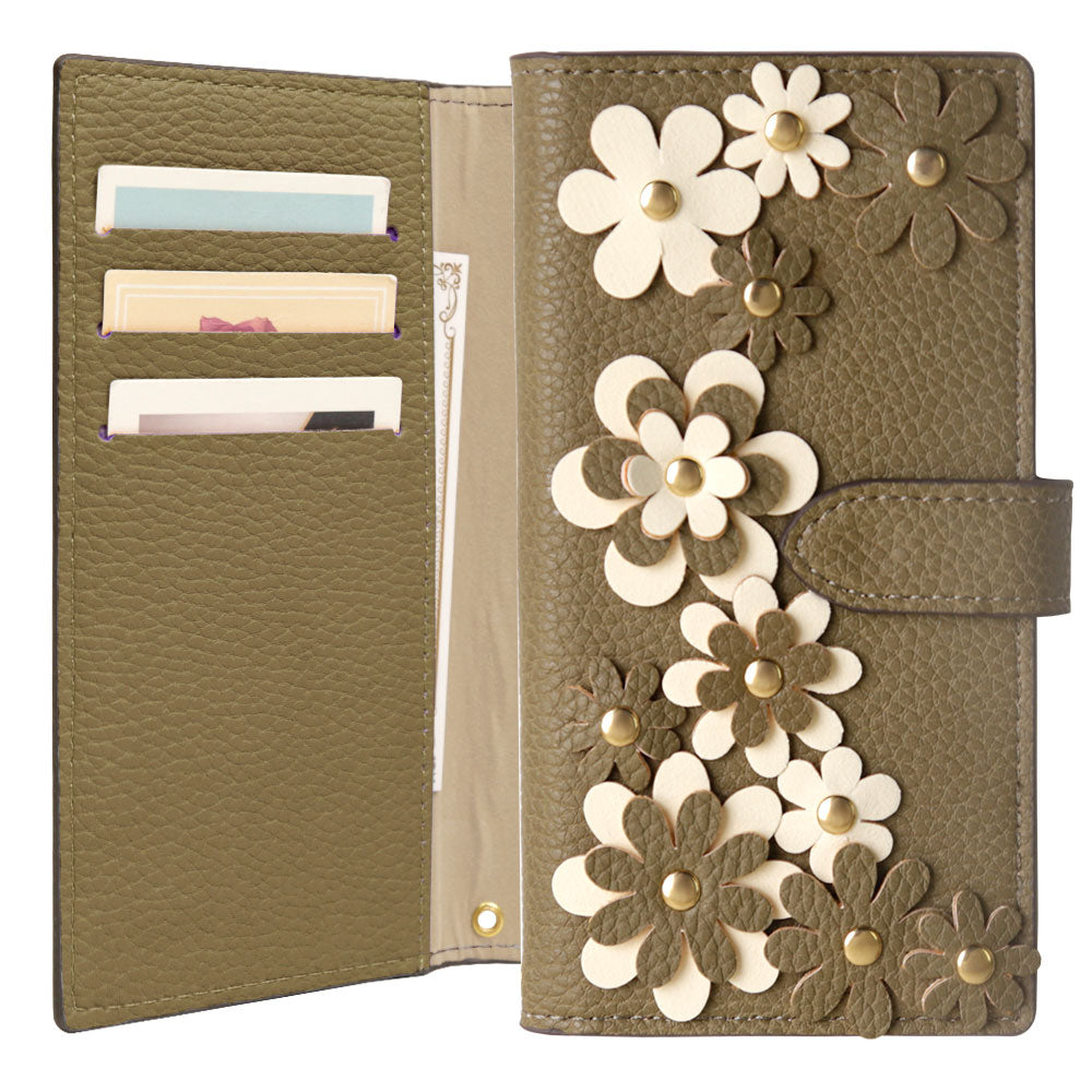Vegan Leather Basic Flower Motif Wallet Case (with Belt) AQUOS Series