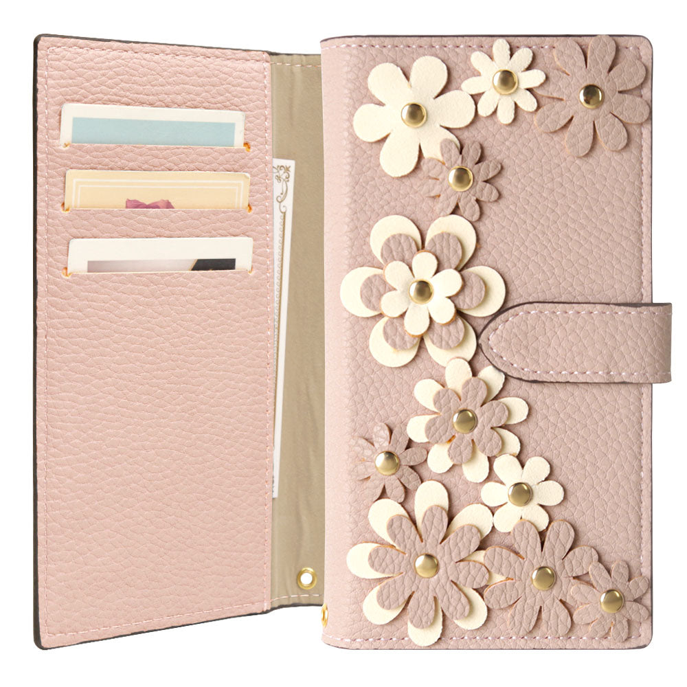 Vegan Leather Basic Flower Motif Wallet Case (with Belt) AQUOS Series