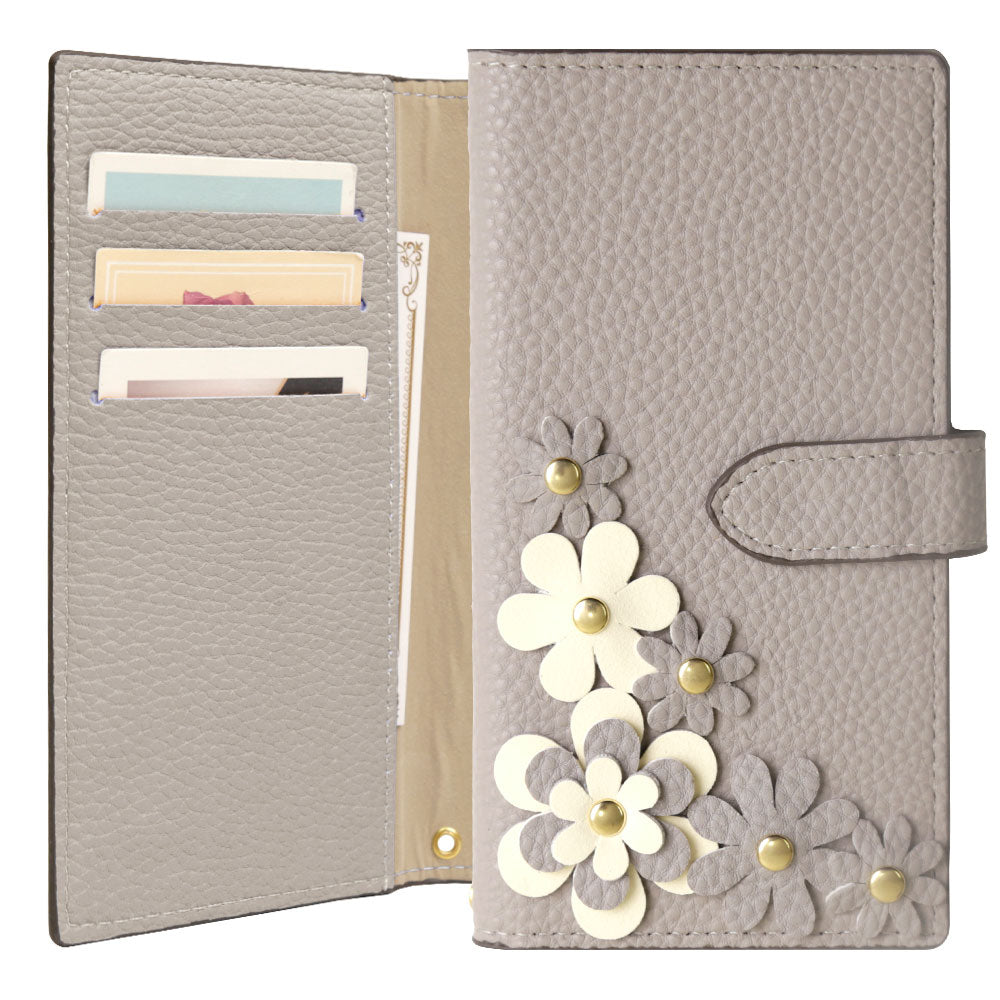 Vegan Leather Basic Flower Motif Wallet Case (with Belt) AQUOS Series