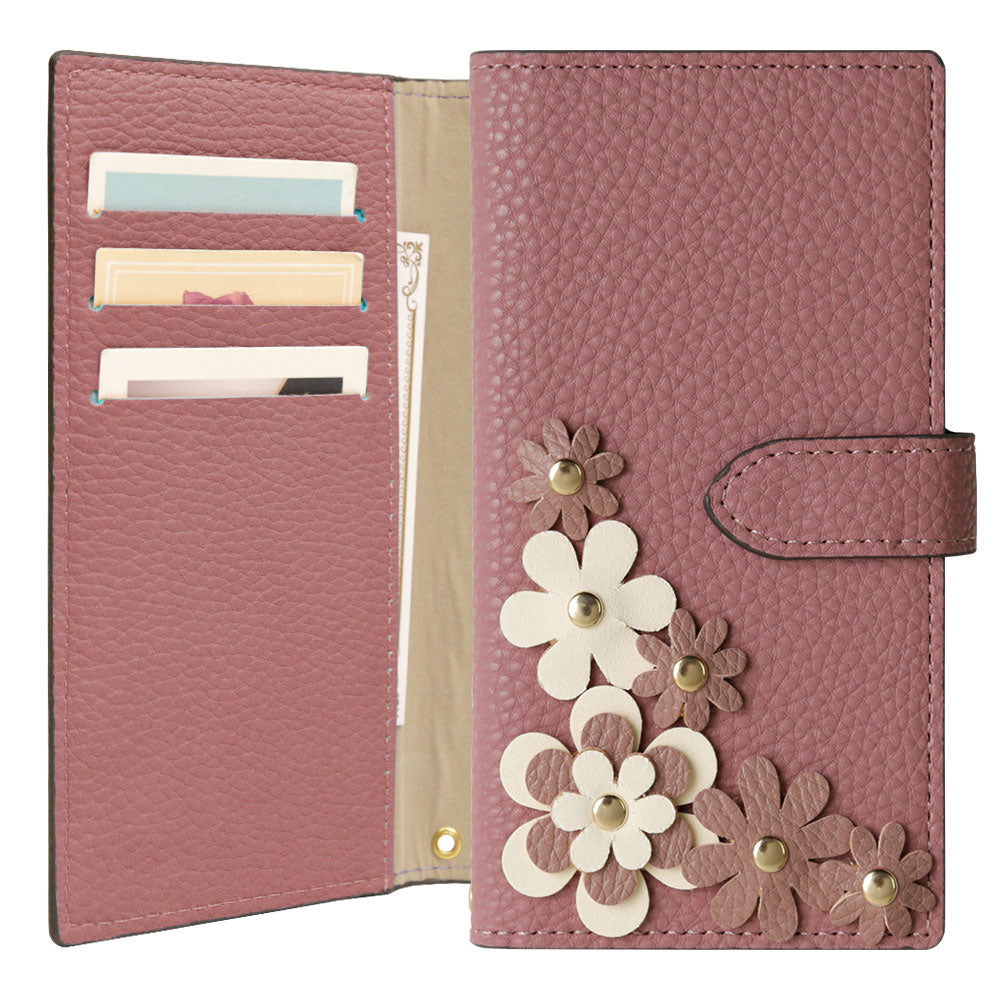 Vegan Leather Basic Flower Motif Wallet Case (with Belt) for iPhone Series