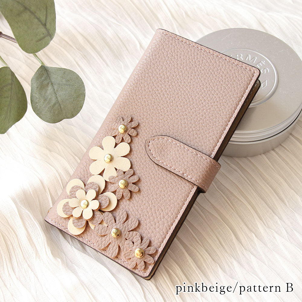 Vegan Leather Basic Flower Motif Wallet Case (with Belt) AQUOS Series