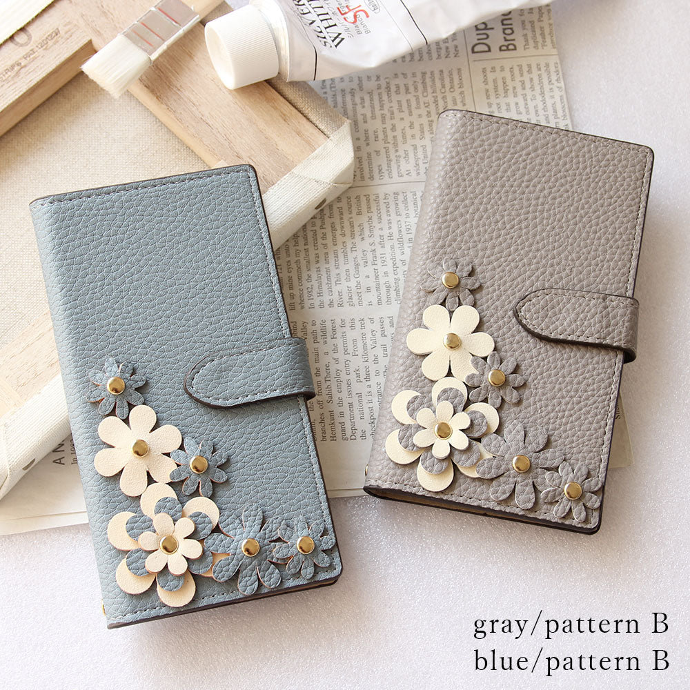 Vegan Leather Basic Flower Motif Wallet Case (with Belt) AQUOS Series