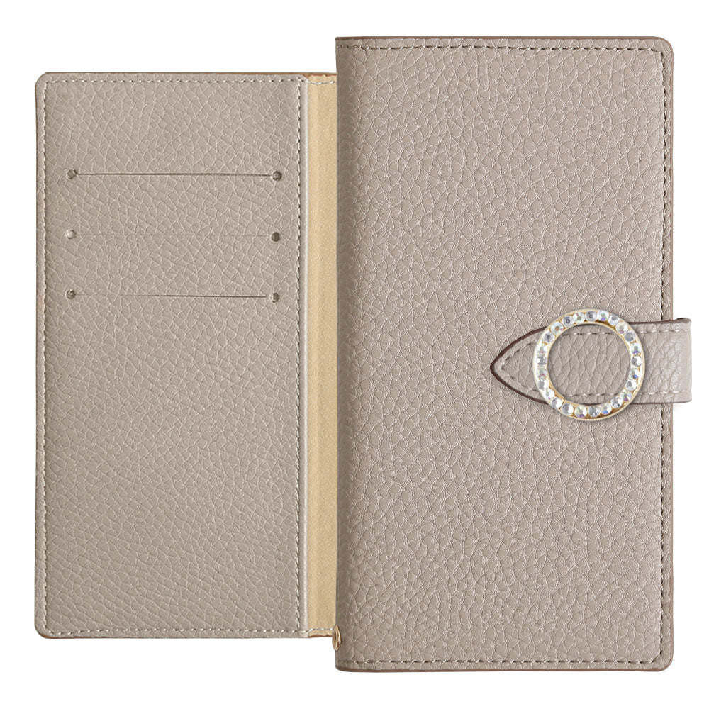 ヴィーガンレザー ベーシック ラウンドストーン 手帳型ケース（ベルトあり）