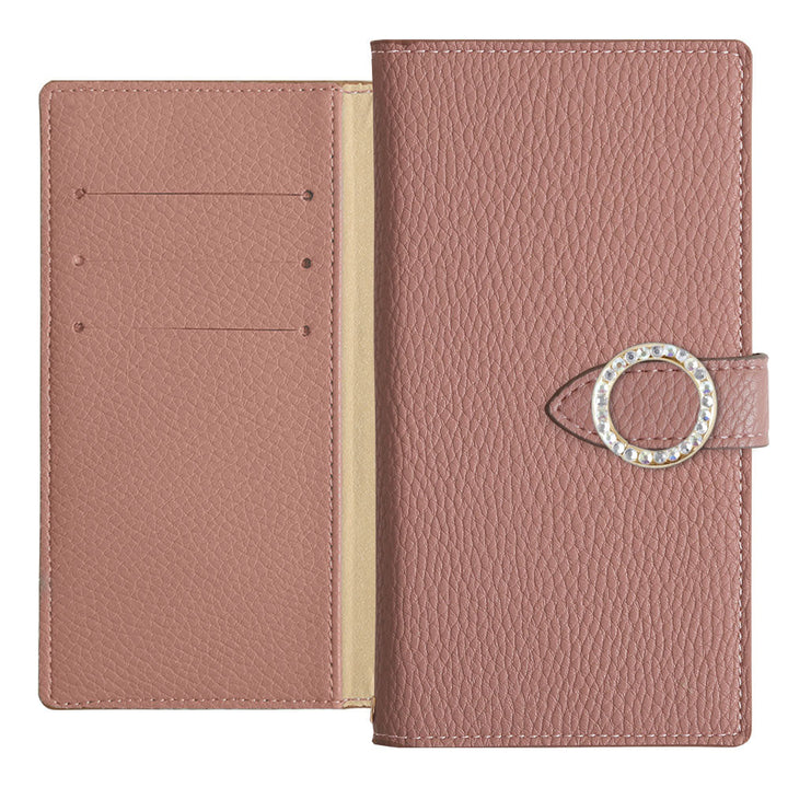 Vegan Leather Basic Round Stone Wallet Case (with Belt) for iPhone Series