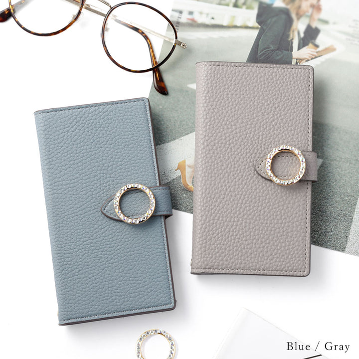 ヴィーガンレザー ベーシック ラウンドストーン 手帳型ケース（ベルトあり）