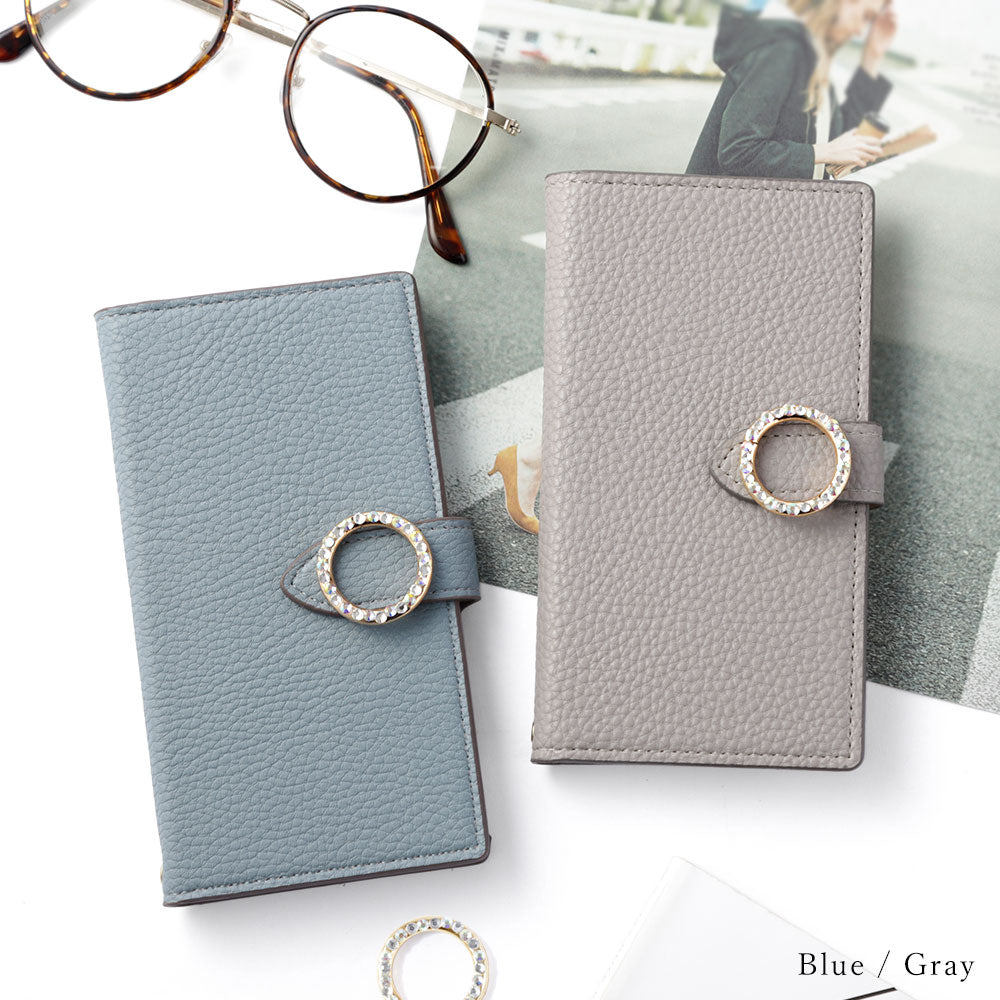 Étui portefeuille basique en cuir végan à pierre ronde (avec ceinture) pour la série Xperia