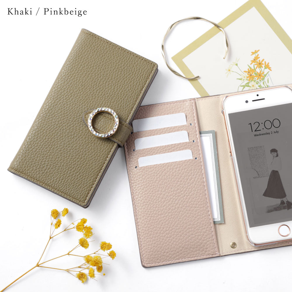 Étui portefeuille basique en cuir végan à pierre ronde (avec ceinture) pour la série Xperia