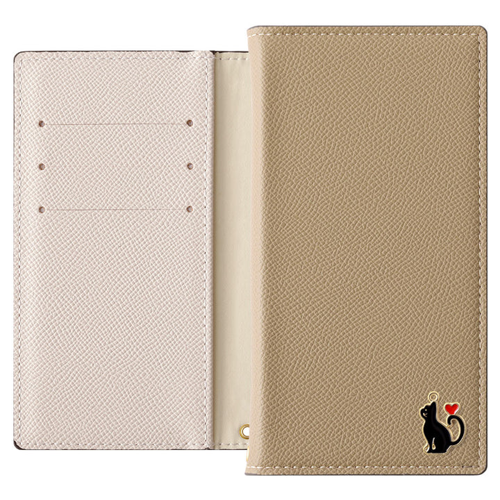 ヴィーガンレザー バイカラー スタンド機能 ハートキャットデコ 手帳型ケース