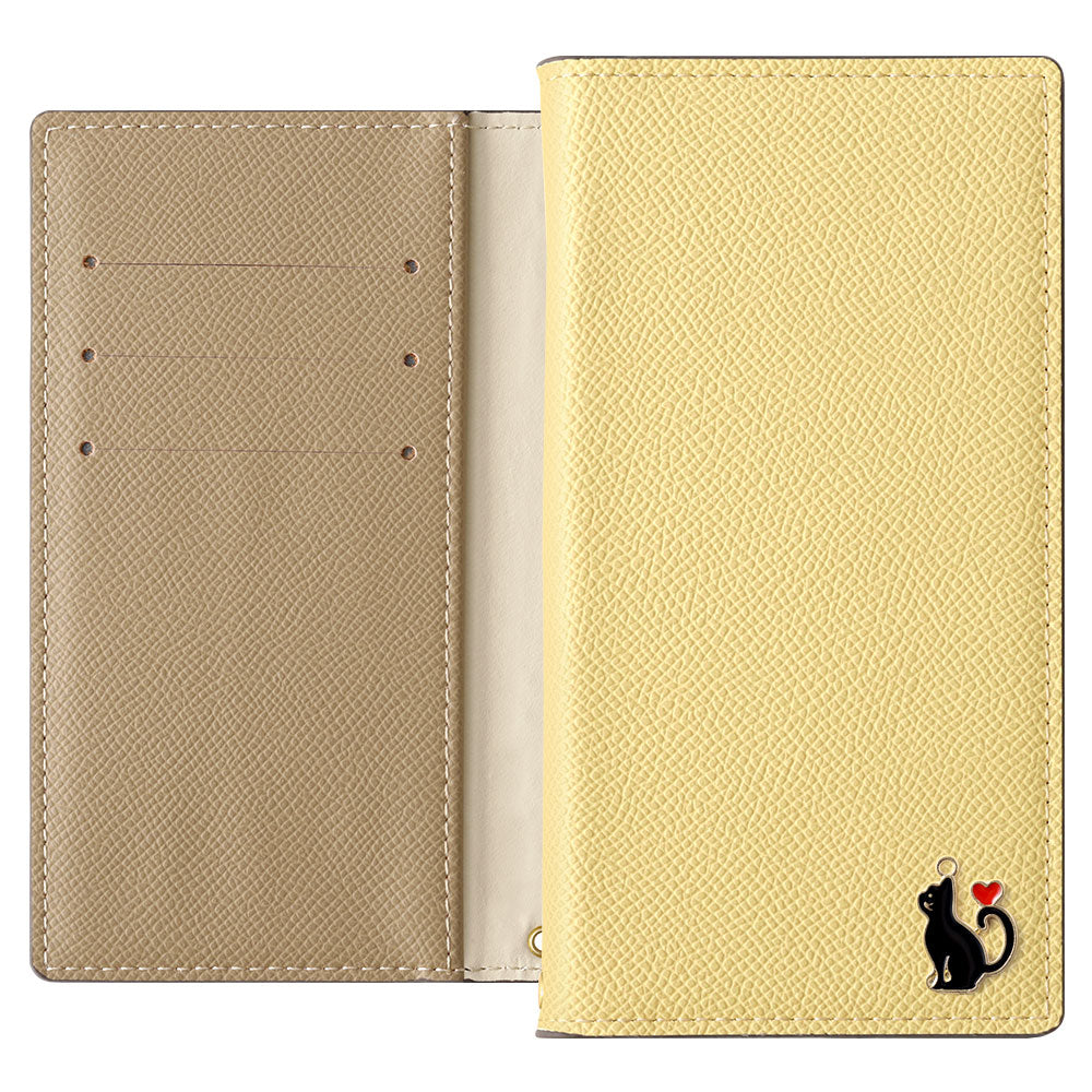 Étui portefeuille à deux tons en cuir végan avec fonction support et décoration cœur chat pour la série Xperia