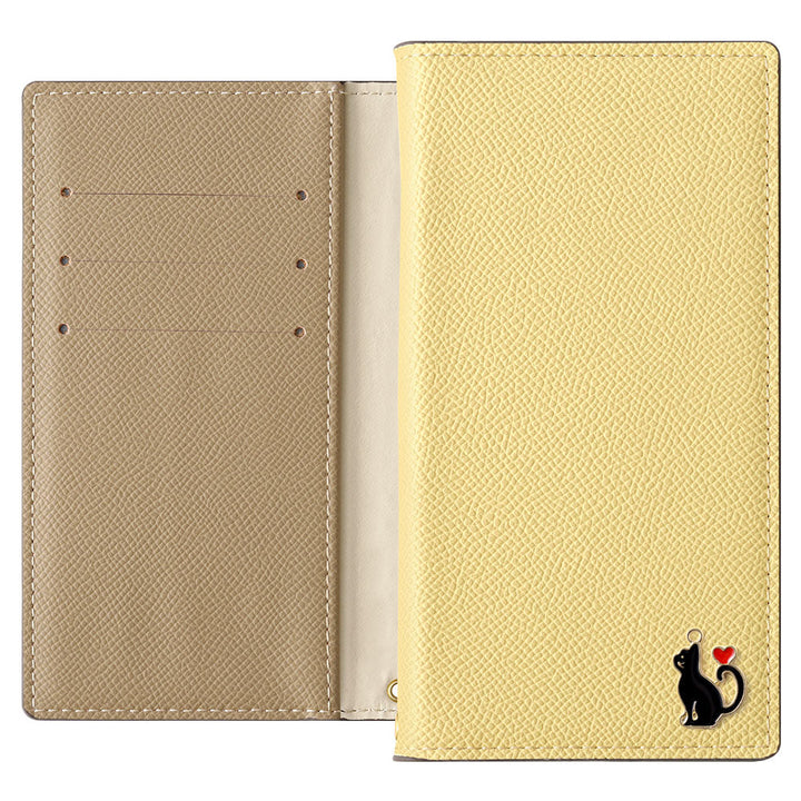 Étui portefeuille à deux tons en cuir végan avec fonction support et décoration cœur chat pour la série Xperia