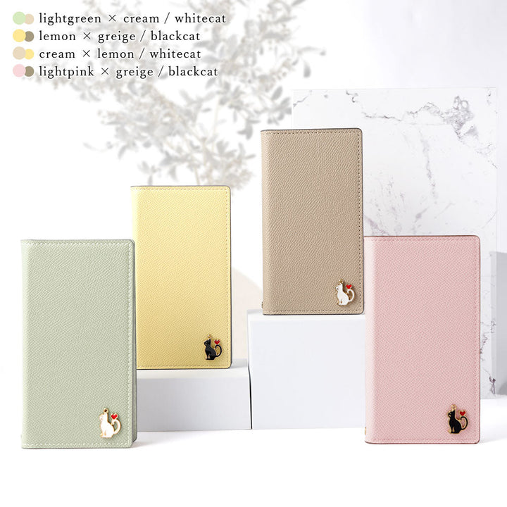 Vegan leather bicolor stand function heart cat deco notebook-style case AQUOS series