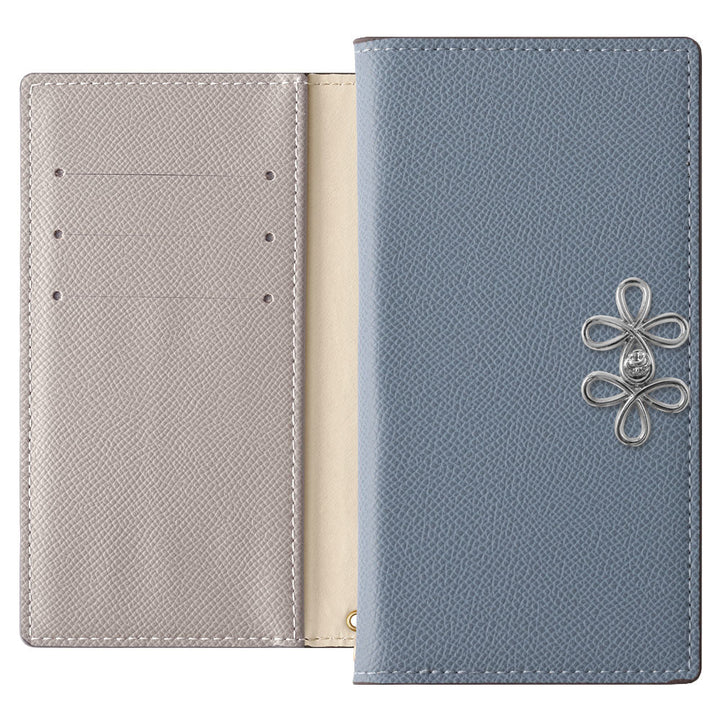 ヴィーガンレザー バイカラー スタンド機能 チャイナリボン 手帳型ケース