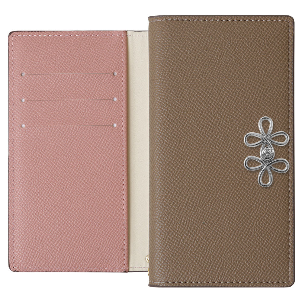 ヴィーガンレザー バイカラー スタンド機能 チャイナリボン 手帳型ケース