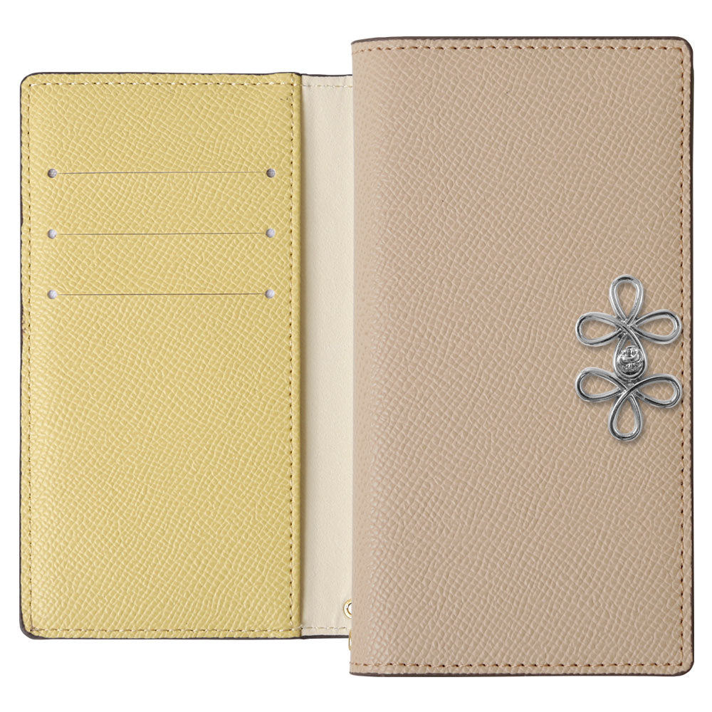 ヴィーガンレザー バイカラー スタンド機能 チャイナリボン 手帳型ケース