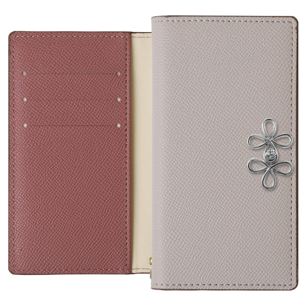 ヴィーガンレザー バイカラー スタンド機能 チャイナリボン 手帳型ケース