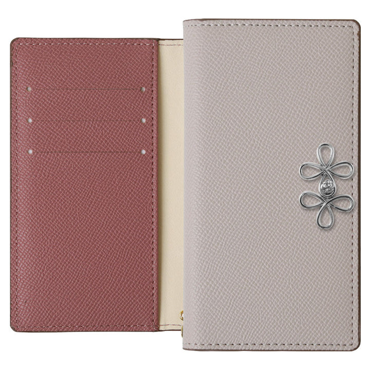 ヴィーガンレザー バイカラー スタンド機能 チャイナリボン 手帳型ケース