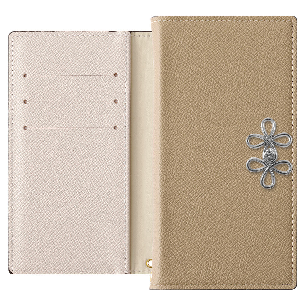 ヴィーガンレザー バイカラー スタンド機能 チャイナリボン 手帳型ケース