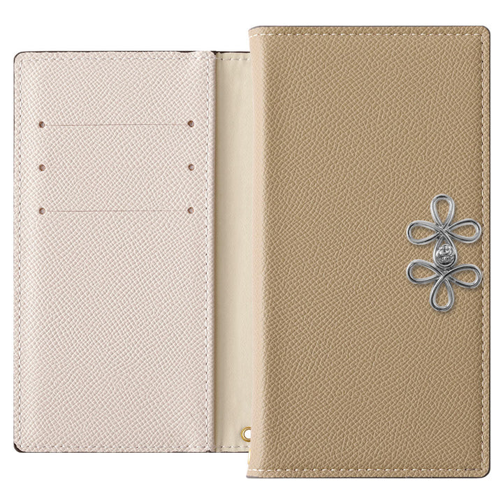 ヴィーガンレザー バイカラー スタンド機能 チャイナリボン 手帳型ケース