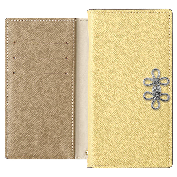 ヴィーガンレザー バイカラー スタンド機能 チャイナリボン 手帳型ケース