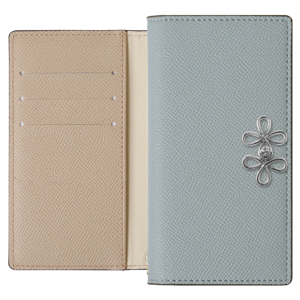 ヴィーガンレザー バイカラー スタンド機能 チャイナリボン 手帳型ケース