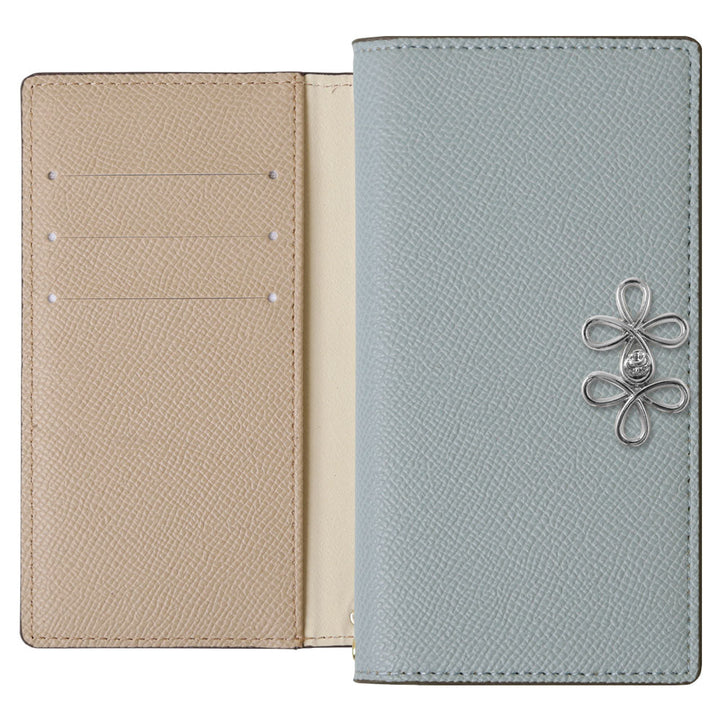 ヴィーガンレザー バイカラー スタンド機能 チャイナリボン 手帳型ケース