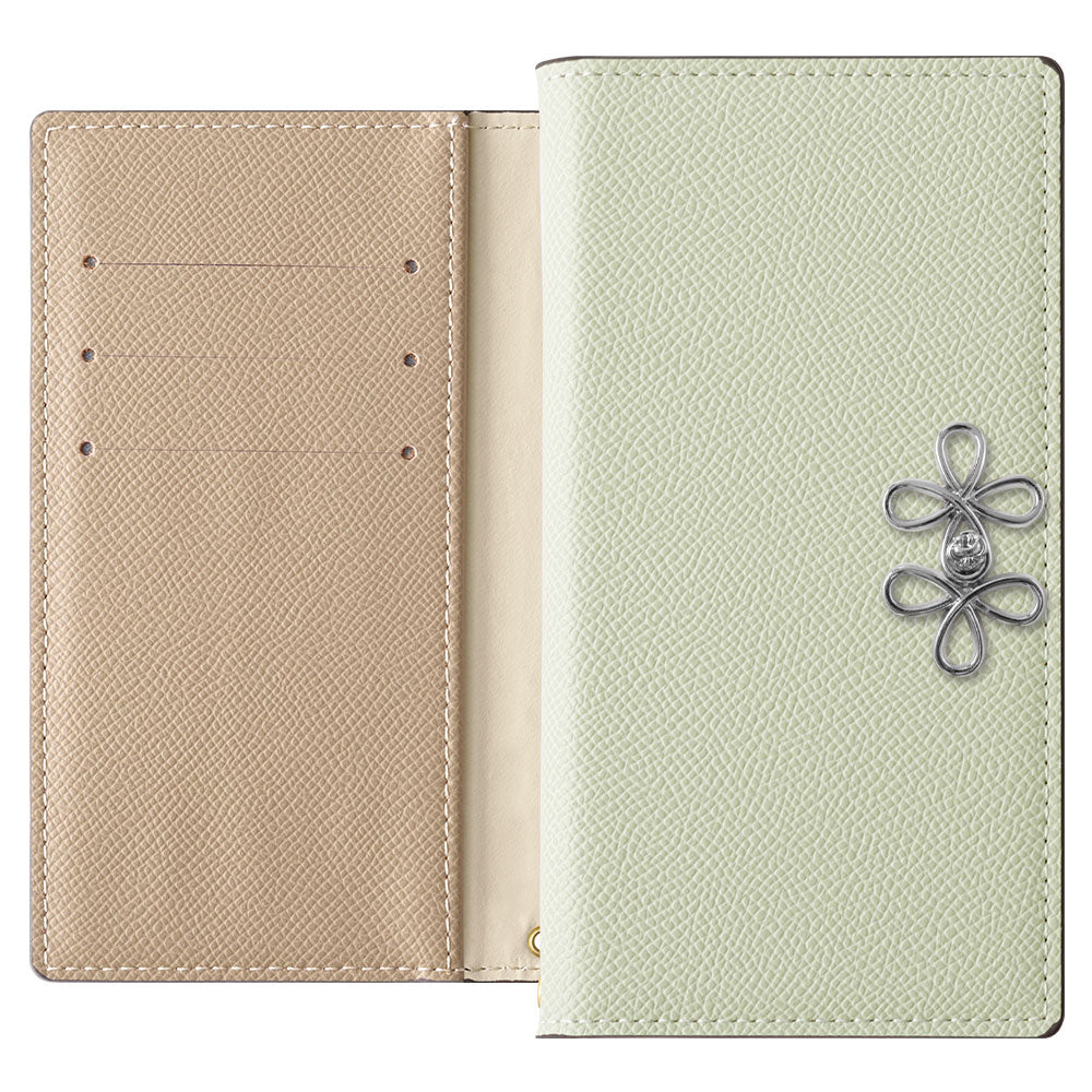 ヴィーガンレザー バイカラー スタンド機能 チャイナリボン 手帳型ケース