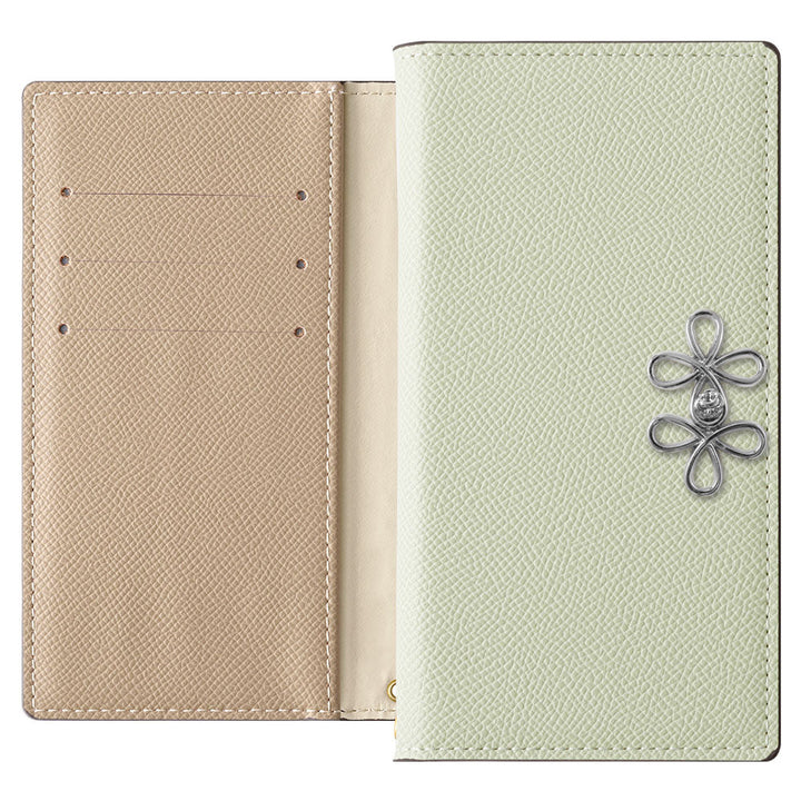 ヴィーガンレザー バイカラー スタンド機能 チャイナリボン 手帳型ケース