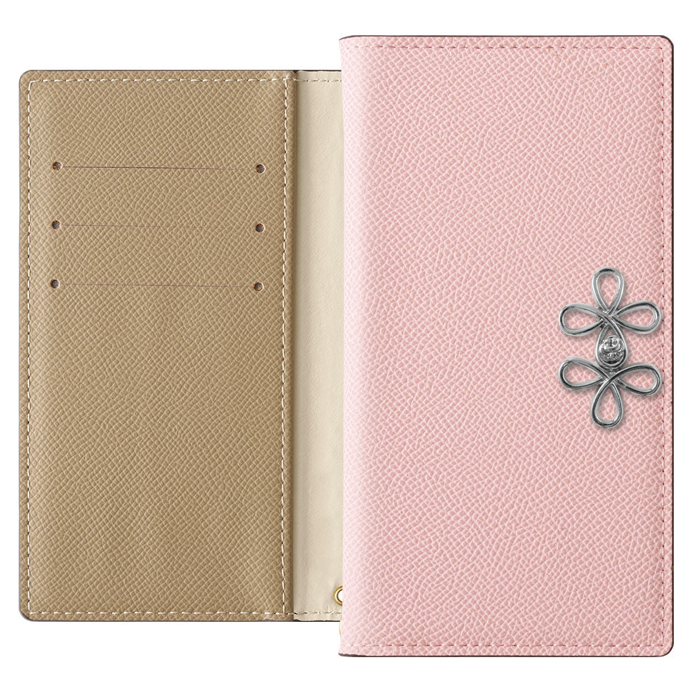 ヴィーガンレザー バイカラー スタンド機能 チャイナリボン 手帳型ケース