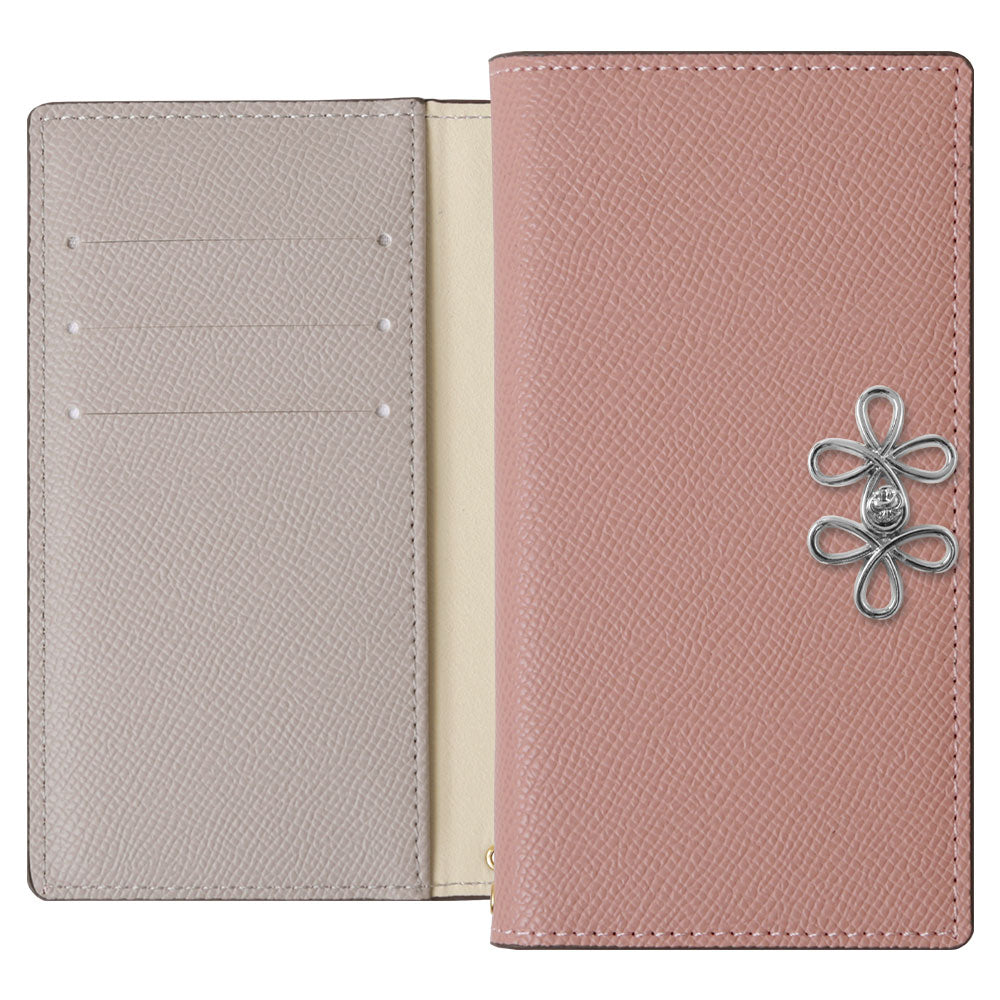 ヴィーガンレザー バイカラー スタンド機能 チャイナリボン 手帳型ケース