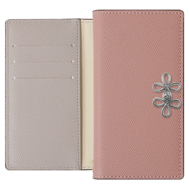 ヴィーガンレザー バイカラー スタンド機能 チャイナリボン 手帳型ケース