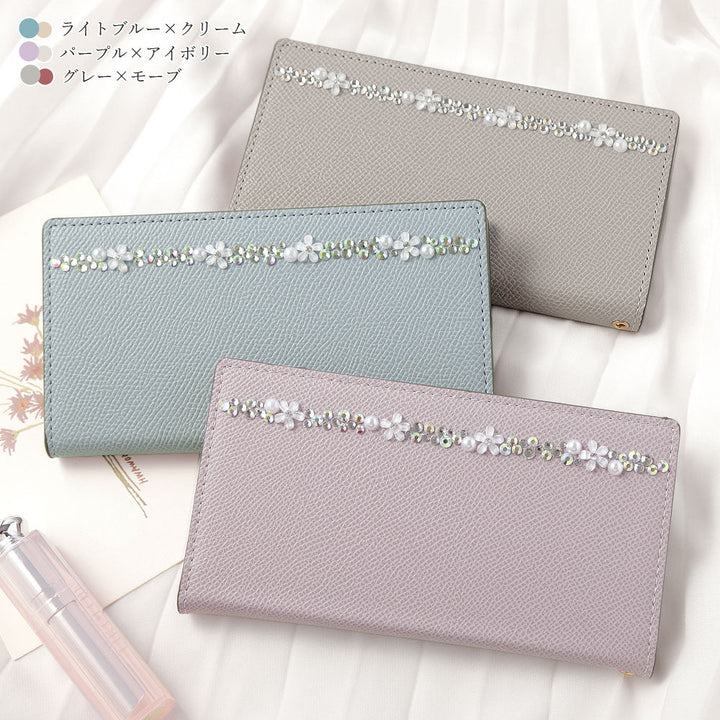 Vegan leather bicolor stand function flower line deco notebook-style case AQUOS series