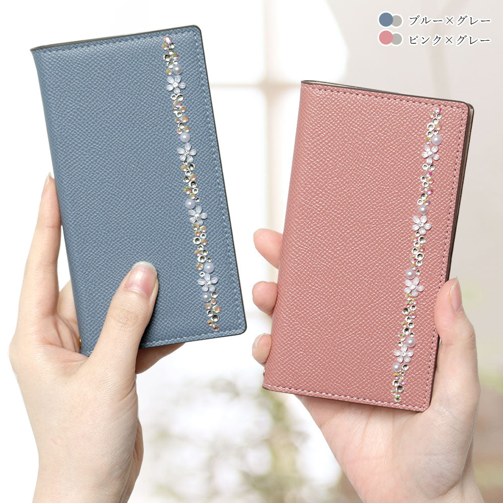 Vegan Leather Bicolor Stand Function Flower Line Deco Wallet Case for iPhone Series