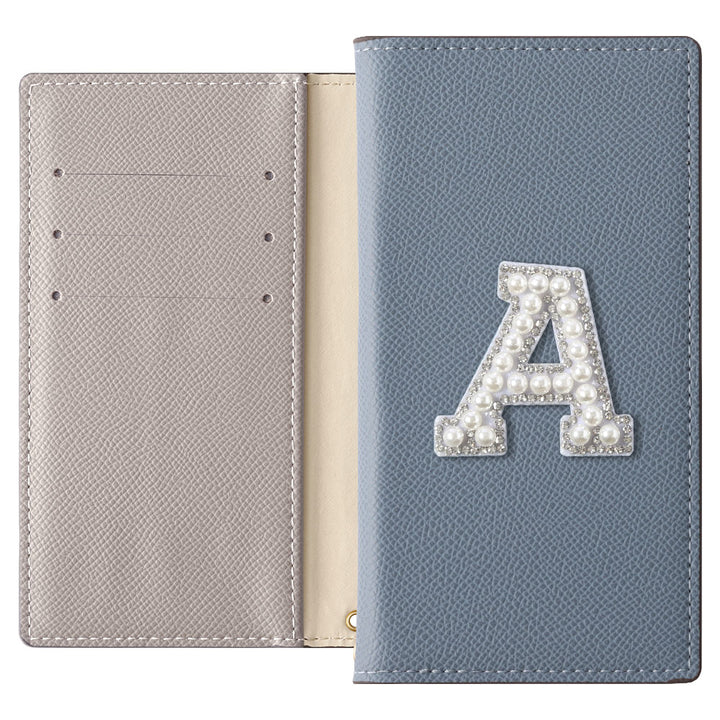 ヴィーガンレザー バイカラー スタンド機能 イニシャルデコ 手帳型ケース