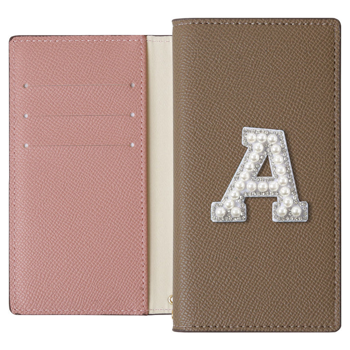 ヴィーガンレザー バイカラー スタンド機能 イニシャルデコ 手帳型ケース