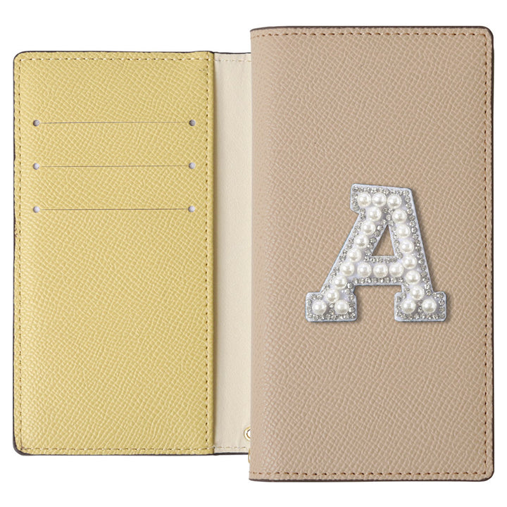 ヴィーガンレザー バイカラー スタンド機能 イニシャルデコ 手帳型ケース