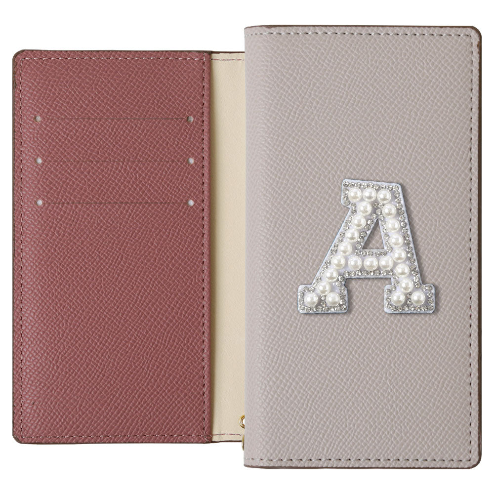 ヴィーガンレザー バイカラー スタンド機能 イニシャルデコ 手帳型ケース